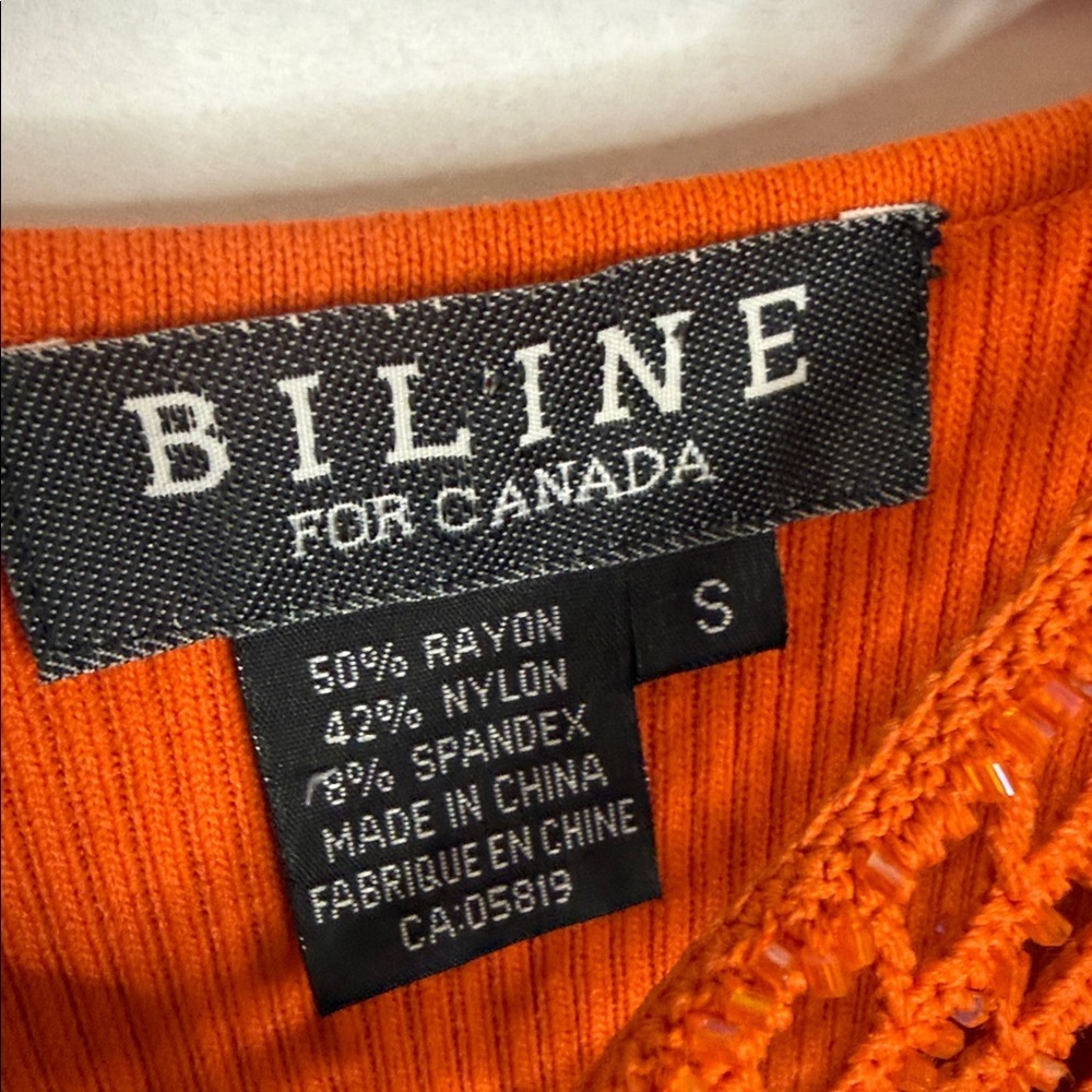 Biline for Canada | Small | Women's Orange Ribbed Sleeveless Top - with beading - Picture 2 of 4